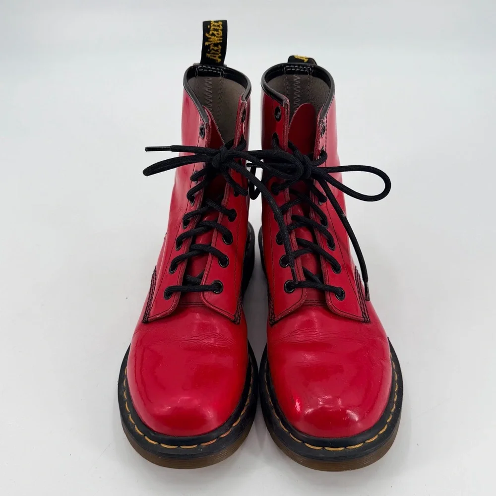 Dr Doc Martens Red Combat Boots Women’s 8 39 FLAWS - Picture 3 of 7